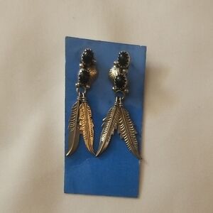Elegant Black and Gold Feather Earrings